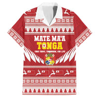 Personalised Tonga Rugby Christmas Family Matching Long Sleeve Bodycon Dress and Hawaiian Shirt Mate Maa Tonga Ngatu Pattern LT14 Dad's Shirt - Short Sleeve Red - Polynesian Pride