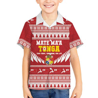 Personalised Tonga Rugby Christmas Family Matching Long Sleeve Bodycon Dress and Hawaiian Shirt Mate Maa Tonga Ngatu Pattern LT14 Son's Shirt Red - Polynesian Pride