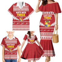 Personalised Tonga Rugby Christmas Family Matching Mermaid Dress and Hawaiian Shirt Mate Maa Tonga Ngatu Pattern - Polynesian Pride