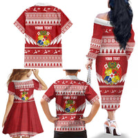 Personalised Tonga Rugby Christmas Family Matching Off The Shoulder Long Sleeve Dress and Hawaiian Shirt Mate Maa Tonga Ngatu Pattern LT14 - Polynesian Pride
