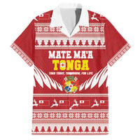 Personalised Tonga Rugby Christmas Family Matching Off The Shoulder Long Sleeve Dress and Hawaiian Shirt Mate Maa Tonga Ngatu Pattern LT14 Dad's Shirt - Short Sleeve Red - Polynesian Pride