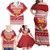 Personalised Tonga Rugby Christmas Family Matching Off Shoulder Maxi Dress and Hawaiian Shirt Mate Maa Tonga Ngatu Pattern LT14 - Polynesian Pride