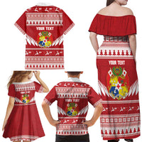Personalised Tonga Rugby Christmas Family Matching Off Shoulder Maxi Dress and Hawaiian Shirt Mate Maa Tonga Ngatu Pattern - Polynesian Pride