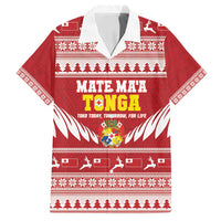 Personalised Tonga Rugby Christmas Family Matching Off Shoulder Maxi Dress and Hawaiian Shirt Mate Maa Tonga Ngatu Pattern LT14 Dad's Shirt - Short Sleeve Red - Polynesian Pride