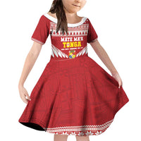 Personalised Tonga Rugby Christmas Family Matching Off Shoulder Short Dress and Hawaiian Shirt Mate Maa Tonga Ngatu Pattern LT14 Daughter's Dress Red - Polynesian Pride