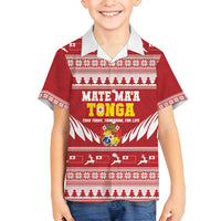 Personalised Tonga Rugby Christmas Family Matching Puletasi and Hawaiian Shirt Mate Maa Tonga Ngatu Pattern LT14 Son's Shirt Red - Polynesian Pride
