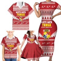 Personalised Tonga Rugby Christmas Family Matching Short Sleeve Bodycon Dress and Hawaiian Shirt Mate Maa Tonga Ngatu Pattern LT14 - Polynesian Pride