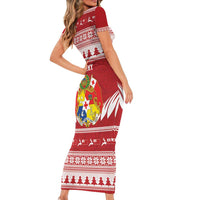 Personalised Tonga Rugby Christmas Family Matching Short Sleeve Bodycon Dress and Hawaiian Shirt Mate Maa Tonga Ngatu Pattern - Polynesian Pride