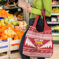 Tonga Rugby Christmas Grocery Bag Mate Maa Tonga Ngatu Pattern - Polynesian Pride
