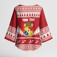 Personalised Tonga Rugby Christmas Kimono Sleeve Blouse Mate Maa Tonga Ngatu Pattern - Polynesian Pride
