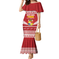 Personalised Tonga Rugby Christmas Mermaid Dress Mate Maa Tonga Ngatu Pattern - Polynesian Pride