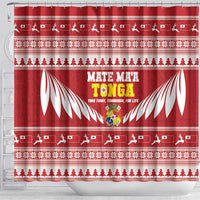 Tonga Rugby Christmas Shower Curtain Mate Maa Tonga Ngatu Pattern - Polynesian Pride