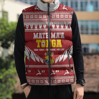 Personalised Tonga Rugby Christmas Sleeveless Puffer Jacket Mate Maa Tonga Ngatu Pattern - Polynesian Pride