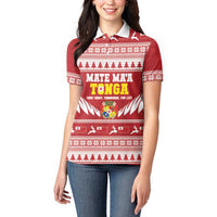 Personalised Tonga Rugby Christmas Women Polo Shirt Mate Maa Tonga Ngatu Pattern - Polynesian Pride