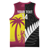 New Zealand and West Indies Cricket Custom Basketball Jersey Black Cap Windies Together - Polynesian Pride