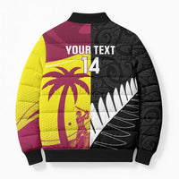 New Zealand and West Indies Cricket Custom Bomber Puffer Jacket Black Cap Windies Together - Polynesian Pride