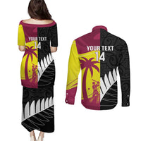 New Zealand and West Indies Cricket Custom Couples Matching Puletasi and Long Sleeve Button Shirt Black Cap Windies Together LT14 - Polynesian Pride