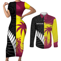 New Zealand and West Indies Cricket Custom Couples Matching Short Sleeve Bodycon Dress and Long Sleeve Button Shirt Black Cap Windies Together - Polynesian Pride