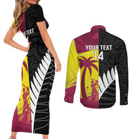 New Zealand and West Indies Cricket Custom Couples Matching Short Sleeve Bodycon Dress and Long Sleeve Button Shirt Black Cap Windies Together - Polynesian Pride