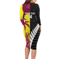 New Zealand and West Indies Cricket Custom Family Matching Long Sleeve Bodycon Dress and Hawaiian Shirt Black Cap Windies Together LT14 - Polynesian Pride