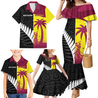 New Zealand and West Indies Cricket Custom Family Matching Mermaid Dress and Hawaiian Shirt Black Cap Windies Together LT14 - Polynesian Pride