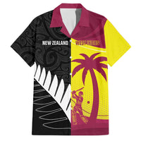 New Zealand and West Indies Cricket Custom Family Matching Off The Shoulder Long Sleeve Dress and Hawaiian Shirt Black Cap Windies Together LT14 Dad's Shirt - Short Sleeve Black - Polynesian Pride