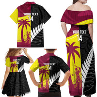 New Zealand and West Indies Cricket Custom Family Matching Off Shoulder Maxi Dress and Hawaiian Shirt Black Cap Windies Together LT14 - Polynesian Pride
