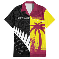 New Zealand and West Indies Cricket Custom Family Matching Off Shoulder Maxi Dress and Hawaiian Shirt Black Cap Windies Together LT14 Dad's Shirt - Short Sleeve Black - Polynesian Pride