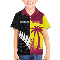 New Zealand and West Indies Cricket Custom Family Matching Off Shoulder Short Dress and Hawaiian Shirt Black Cap Windies Together LT14 Son's Shirt Black - Polynesian Pride