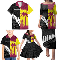 New Zealand and West Indies Cricket Custom Family Matching Puletasi and Hawaiian Shirt Black Cap Windies Together - Polynesian Pride