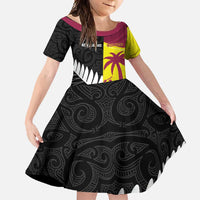 New Zealand and West Indies Cricket Custom Family Matching Summer Maxi Dress and Hawaiian Shirt Black Cap Windies Together LT14 Daughter's Dress Black - Polynesian Pride