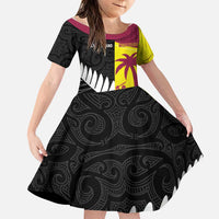 New Zealand and West Indies Cricket Custom Family Matching Tank Maxi Dress and Hawaiian Shirt Black Cap Windies Together LT14 Daughter's Dress Black - Polynesian Pride