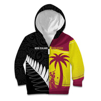 New Zealand and West Indies Cricket Custom Kid Hoodie Black Cap Windies Together LT14 Zip Hoodie Black - Polynesian Pride