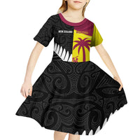 New Zealand and West Indies Cricket Custom Kid Short Sleeve Dress Black Cap Windies Together LT14 - Polynesian Pride