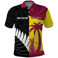 New Zealand and West Indies Cricket Custom Polo Shirt Black Cap Windies Together LT14 Black - Polynesian Pride