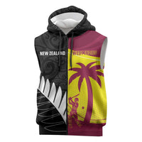 New Zealand and West Indies Cricket Custom Sleeveless Zip Hoodie Black Cap Windies Together LT14 Black - Polynesian Pride