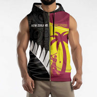 New Zealand and West Indies Cricket Custom Sleeveless Zip Hoodie Black Cap Windies Together - Polynesian Pride