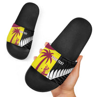 New Zealand and West Indies Cricket Custom Slide Sandals Black Cap Windies Together - Polynesian Pride