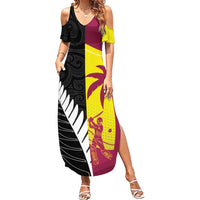 New Zealand and West Indies Cricket Custom Summer Maxi Dress Black Cap Windies Together LT14 Women Black - Polynesian Pride