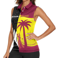New Zealand and West Indies Cricket Custom Women Sleeveless Polo Shirt Black Cap Windies Together - Polynesian Pride