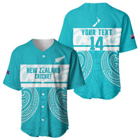 New Zealand Silver Fern Cricket Custom Baseball Jersey Black Cap Teal Maori Pattern - Polynesian Pride