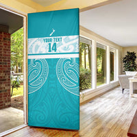 New Zealand Silver Fern Cricket Custom Door Cover Black Cap Teal Maori Pattern - Polynesian Pride