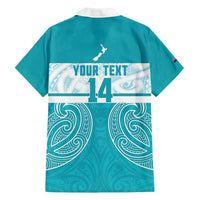 New Zealand Silver Fern Cricket Custom Family Matching Long Sleeve Bodycon Dress and Hawaiian Shirt Black Cap Teal Maori Pattern LT14 - Polynesian Pride