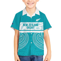 New Zealand Silver Fern Cricket Custom Family Matching Long Sleeve Bodycon Dress and Hawaiian Shirt Black Cap Teal Maori Pattern LT14 Son's Shirt Teal - Polynesian Pride