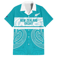New Zealand Silver Fern Cricket Custom Family Matching Off Shoulder Maxi Dress and Hawaiian Shirt Black Cap Teal Maori Pattern - Polynesian Pride