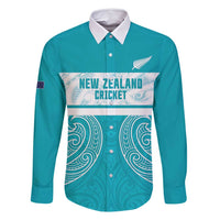 New Zealand Silver Fern Cricket Custom Family Matching Off Shoulder Maxi Dress and Hawaiian Shirt Black Cap Teal Maori Pattern LT14 Dad's Shirt - Long Sleeve Teal - Polynesian Pride