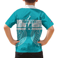 New Zealand Silver Fern Cricket Custom Family Matching Off Shoulder Short Dress and Hawaiian Shirt Black Cap Teal Maori Pattern LT14 - Polynesian Pride