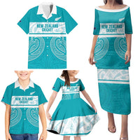 New Zealand Silver Fern Cricket Custom Family Matching Puletasi and Hawaiian Shirt Black Cap Teal Maori Pattern - Polynesian Pride