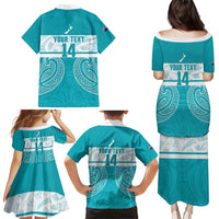 New Zealand Silver Fern Cricket Custom Family Matching Puletasi and Hawaiian Shirt Black Cap Teal Maori Pattern - Polynesian Pride