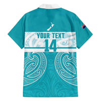 New Zealand Silver Fern Cricket Custom Family Matching Short Sleeve Bodycon Dress and Hawaiian Shirt Black Cap Teal Maori Pattern LT14 - Polynesian Pride